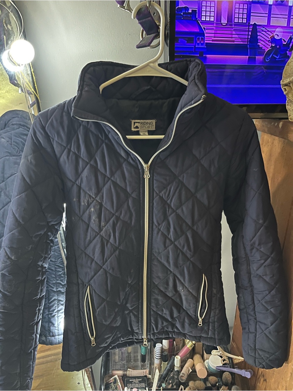 Riding Sport Navy Quilted Puffer Jacket with Stand Collar
